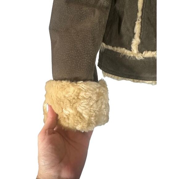 Wilsons Leather Brown Suede Leather Fur Trim Full Zip Jacket Women Sz XS - Picture 5 of 13